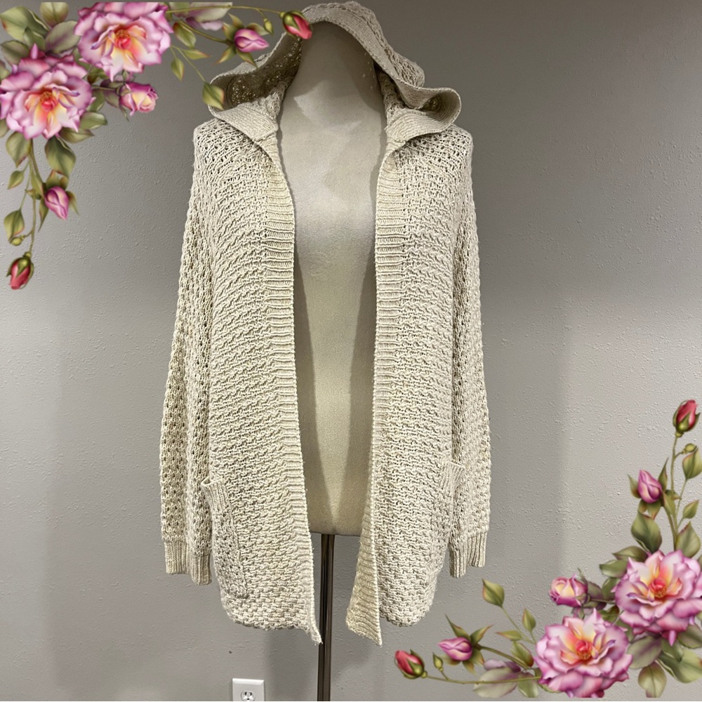 Garage Cream Hooded long sleeve‎ oversized open cardigan Sweater